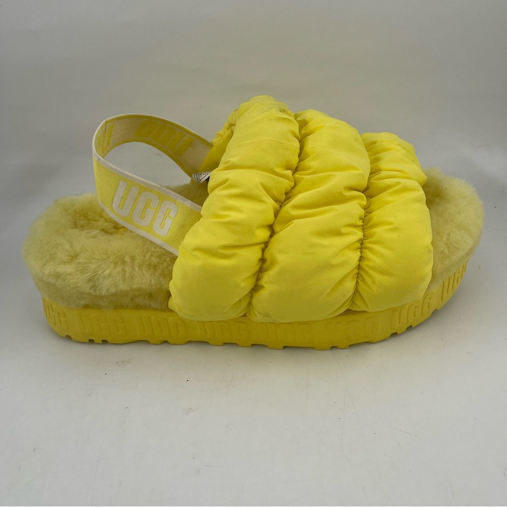 Ugg Women’s Scrunchita -SZ 8- Sunny Yellow Puffer Strapped Platform Sandals